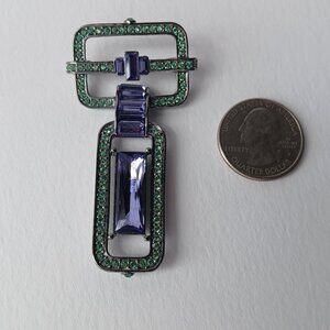 Givenchy Art Deco Amethyst Pin Brooch Green Purple with Drop